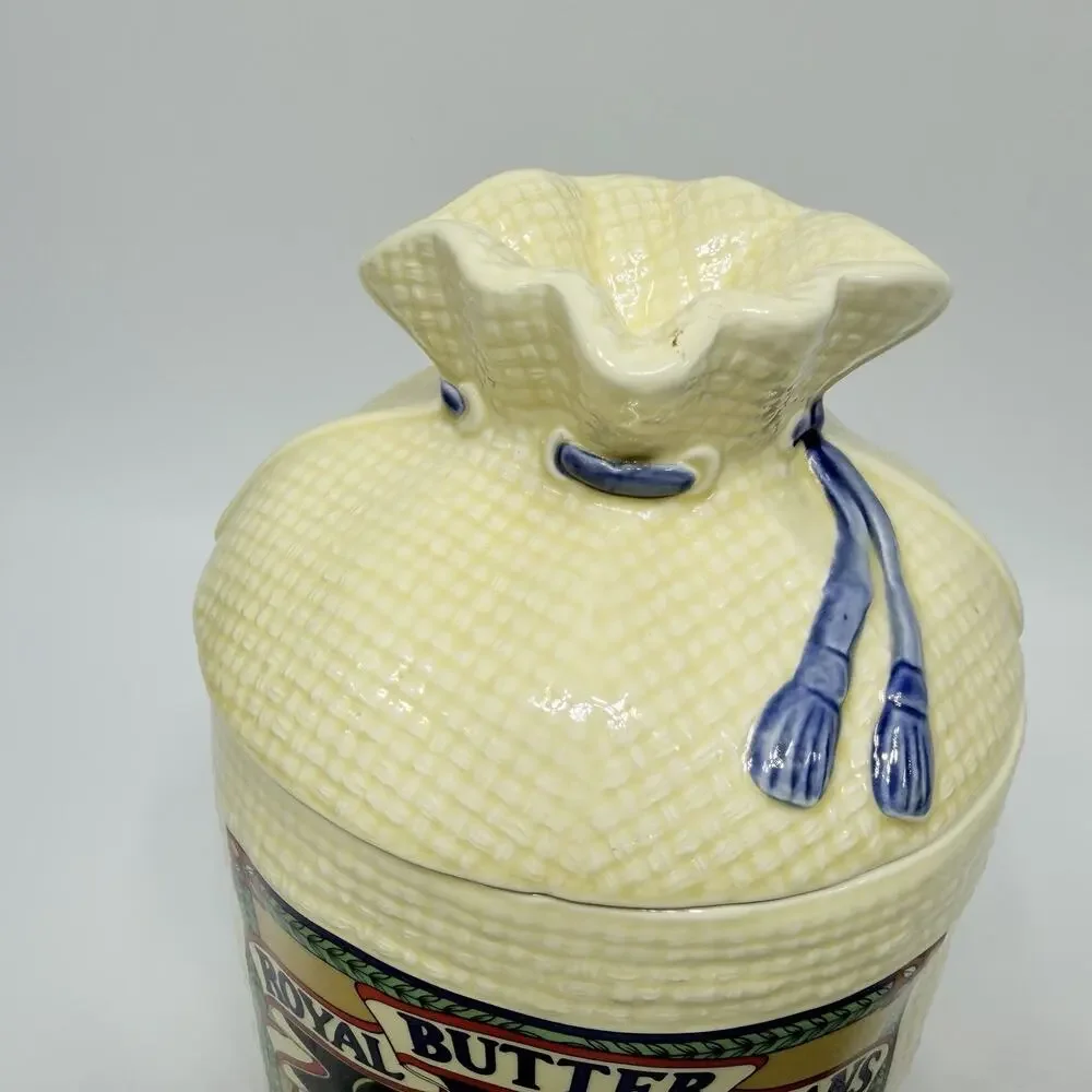 Vtg Large Hearth Burlap Sack Kitchen Canister Jar 1988 Royal Butter Beans 8.5